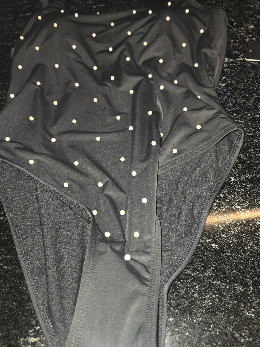 bebe Black One-Piece Swimsuit with Pearl Studs